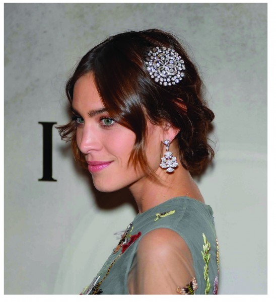 заколка брошь на темных волосах